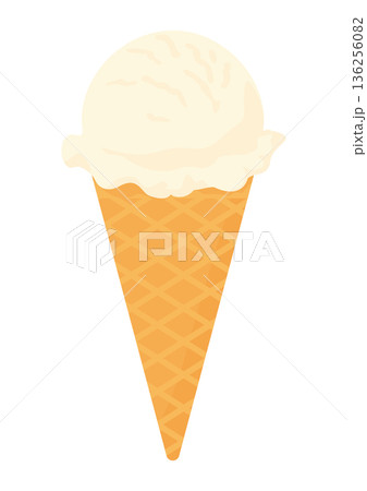 コーンに入ったバニラのアイスクリームのベクターイラスト 136256082