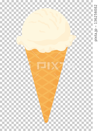 コーンに入ったバニラのアイスクリームのベクターイラスト 136256082