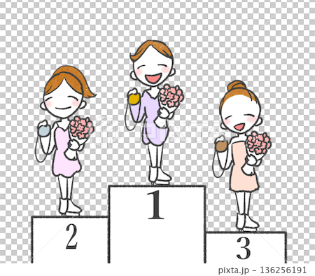 表彰台に上る金銀銅のメダルを勝ち取った選手達 表彰台に上る金銀銅のメダルを勝ち取った選手達 136256191
