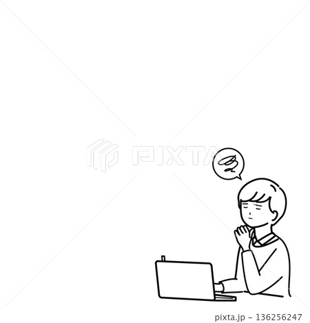 余白のある線画の会議前にアイデアが思い浮かばないビジネスパーソン（行き詰まり） 136256247