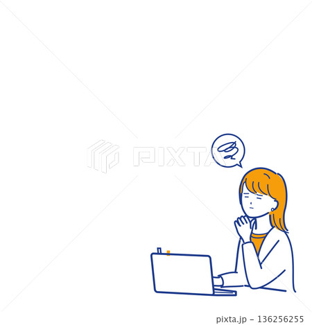 余白のある会議前にアイデアが思い浮かばない女性(色違い)(行き詰まり) 余白のある会議前にアイデアが思い浮かばない女性(色違い)(行き詰まり) 136256255