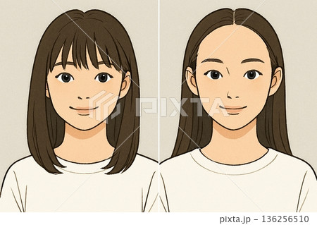 前髪ありかなしかで変わる顔の印象イラスト 136256510