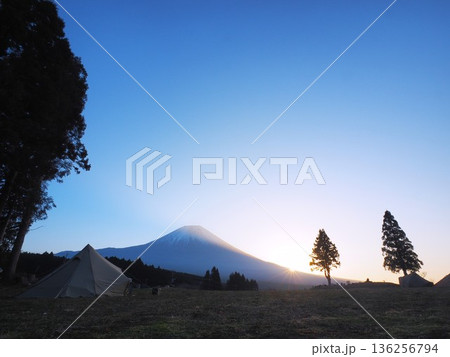 静岡県　TREE LINE CHILLAX FIELDから見る夜明け　1月 136256794