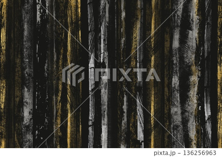 金色と銀色のブラシストロークのストライプ模様がある抽象背景。黒背景和風ダークバナー 136256963