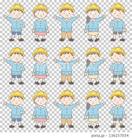 園服の子供たち　スモック　全身　バリエーション	 136257034