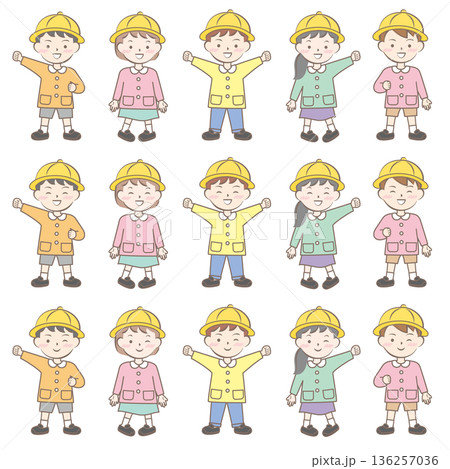 園服の子供たち　スモック　全身　バリエーション	 136257036