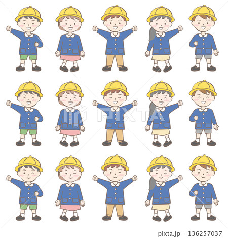 園服の子供たち　スモック　全身　バリエーション	 136257037