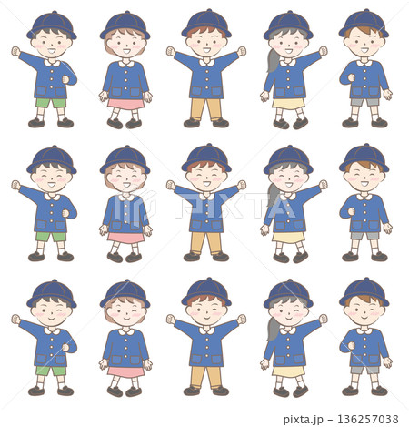 園服の子供たち　スモック　全身　バリエーション	 136257038