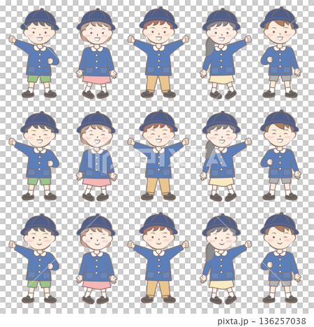 園服の子供たち　スモック　全身　バリエーション	 136257038