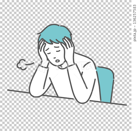 強い倦怠感とストレスに悩む男性のイラスト(糖尿病・うつ病・過労) 強い倦怠感とストレスに悩む男性のイラスト(糖尿病・うつ病・過労) 136257583