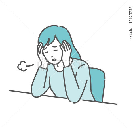 強い倦怠感とストレスに悩む女性のイラスト(更年期・PMS・貧血・うつ病) 強い倦怠感とストレスに悩む女性のイラスト(更年期・PMS・貧血・うつ病) 136257584