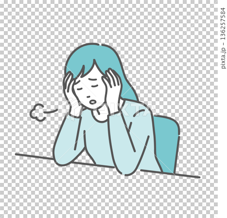 強い倦怠感とストレスに悩む女性のイラスト(更年期・PMS・貧血・うつ病) 強い倦怠感とストレスに悩む女性のイラスト(更年期・PMS・貧血・うつ病) 136257584