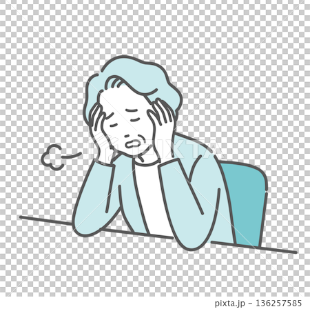 強い倦怠感とストレスに悩む高齢女性のイラスト（認知症・うつ病・フレイル） 136257585