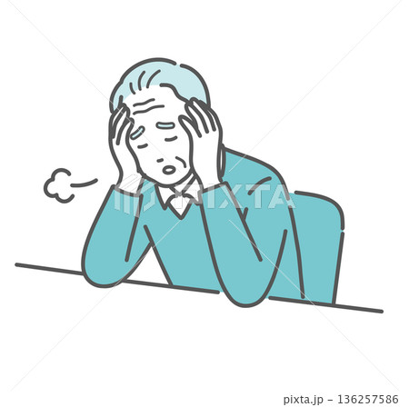 強い倦怠感とストレスに悩む高齢男性のイラスト(認知症・うつ病・男性更年期) 強い倦怠感とストレスに悩む高齢男性のイラスト(認知症・うつ病・男性更年期) 136257586