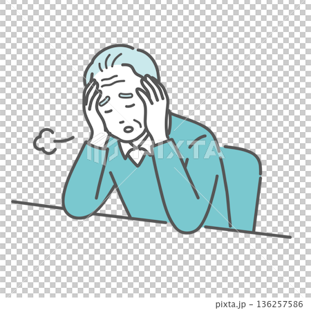 強い倦怠感とストレスに悩む高齢男性のイラスト(認知症・うつ病・男性更年期) 強い倦怠感とストレスに悩む高齢男性のイラスト(認知症・うつ病・男性更年期) 136257586