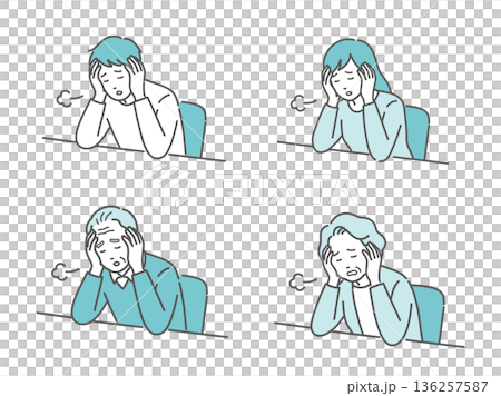 強い倦怠感とストレスに悩む老若男女のイラストセット(うつ病・過労・糖尿病) 強い倦怠感とストレスに悩む老若男女のイラストセット(うつ病・過労・糖尿病) 136257587