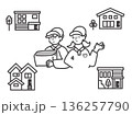 住宅と引越し業者のシンプルな線画イラスト 住宅と引越し業者のシンプルな線画イラスト 136257790