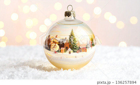 Snowy Winter Landscape with Christmas Decorations Snowy Winter Landscape with Christmas Decorations 136257894