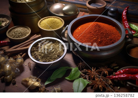 Vibrant West African Cuisine Spices 136258782