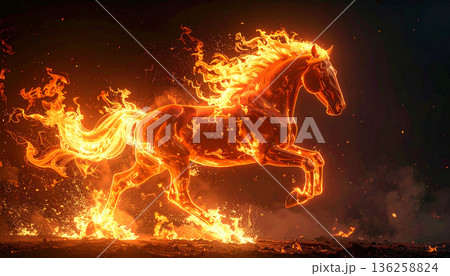 Flaming Horse Galloping with Fire Effects Flaming Horse Galloping with Fire Effects 136258824