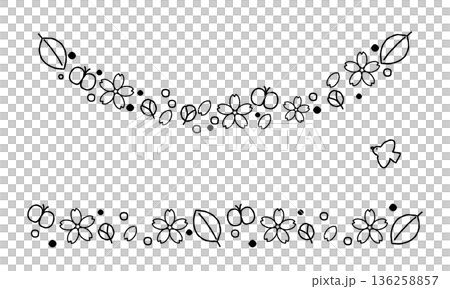 手描きの春のナチュラル装飾ラインセット 手描きの春のナチュラル装飾ラインセット 136258857