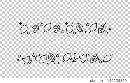 Hand drawn leaves and birds natural decorative lines 136258859