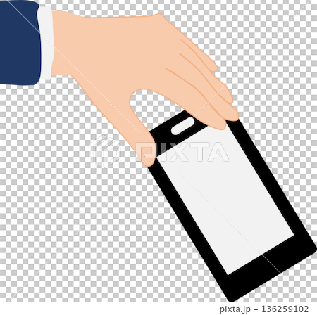 Illustration of a businessman holding a smartphone 136259102
