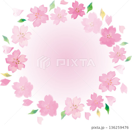 手描きの桜のフレームイラスト素材。飾り、春の訪れ、卒業、入学、和風イベントの背景デザイン 手描きの桜のフレームイラスト素材。飾り、春の訪れ、卒業、入学、和風イベントの背景デザイン 136259476