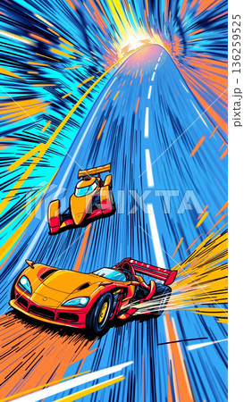 Red cars participate in races. Image of speed on a race track Red cars participate in races. Image of speed on a race track 136259525