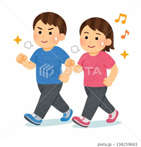 ウォーキングする男女 136259681