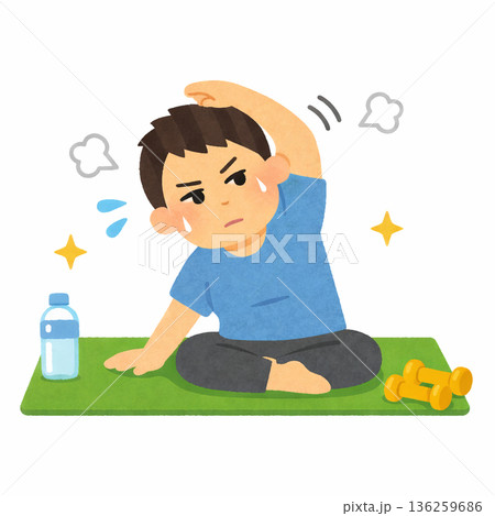 室内でストレッチを頑張る男性2 136259686