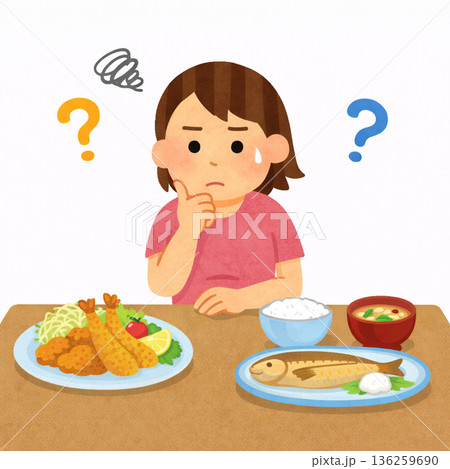 食事メニューを悩む女性2 136259690