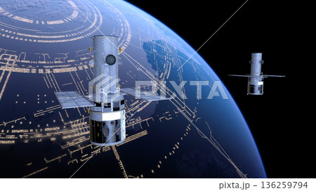 人工衛星と地球 136259794