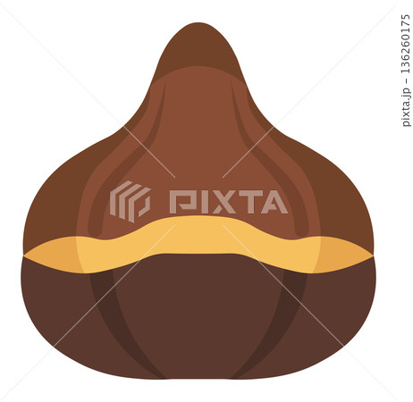 Illustration of a brown chestnut with a tan stripe, isolated on a white background. 136260175