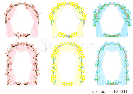 春の花の窓のフレームセット 春の花の窓のフレームセット 136260342
