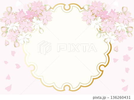 桜の和風の装飾フレーム デコレーション お正月 新春 お花見 和柄 イラスト デザイン 背景素材 桜の和風の装飾フレーム デコレーション お正月 新春 お花見 和柄 イラスト デザイン 背景素材 136260431