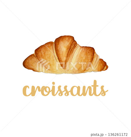 Hand drawn watercolor sketch of Croissant on white background. 136261172