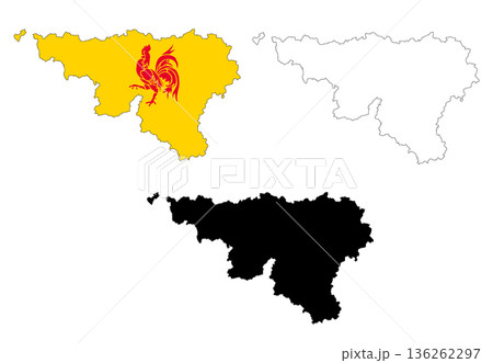 Wallonia flag map on white background. Outline map of Wallonia. Wallonia vector map silhouette. flat style. 136262297