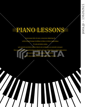 カーブしたピアノ鍵盤とシンプル背景のイラスト(黒)【縦長】サンプルテキストあり カーブしたピアノ鍵盤とシンプル背景のイラスト(黒)【縦長】サンプルテキストあり 136262621