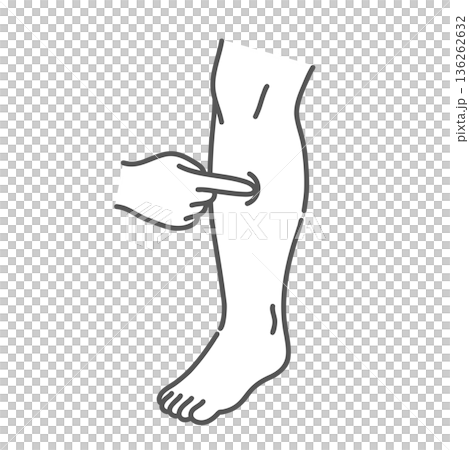 足のむくみ（浮腫）の確認・圧痕チェックのイラスト（糖尿病性腎症・心不全） 136262632