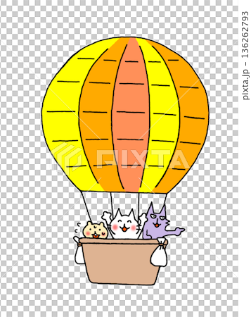 熱氣球，可愛動物乘坐氣球的插圖 136262793