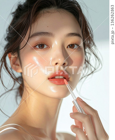 リップを塗る女性のビューティーポートレート リップを塗る女性のビューティーポートレート 136262863