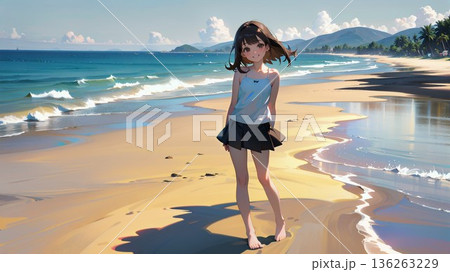 海辺に立つ女性 136263229