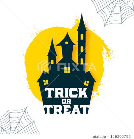 grunge style halloween trick or treat poster with house and spiderweb grunge style halloween trick or treat poster with house and spiderweb 136263796