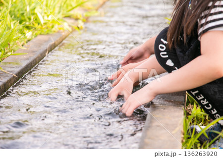 水路で遊ぶ子供の画像 水路で遊ぶ子供の画像 136263920