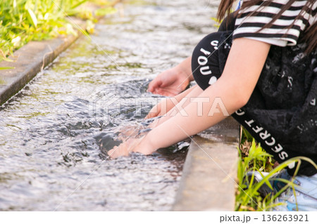 水路で遊ぶ子供の画像 水路で遊ぶ子供の画像 136263921