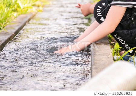 水路で遊ぶ子供の画像 水路で遊ぶ子供の画像 136263923