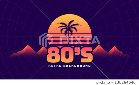 80s inspired retro landscape background for summer night 80s inspired retro landscape background for summer night 136264046