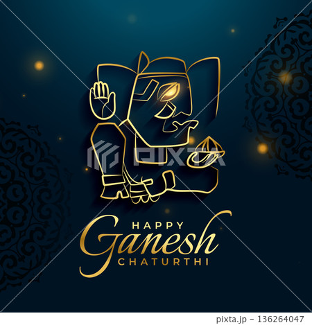 premium ganesh chaturthi wishes background with golden lord ganesh 136264047