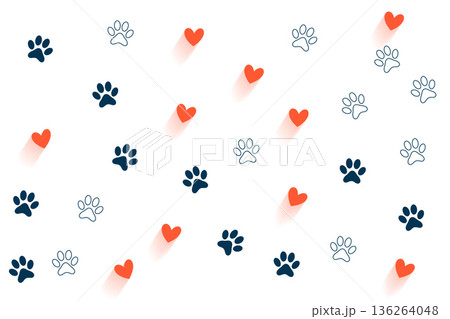 cute paw feet and heart pattern on white background cute paw feet and heart pattern on white background 136264048